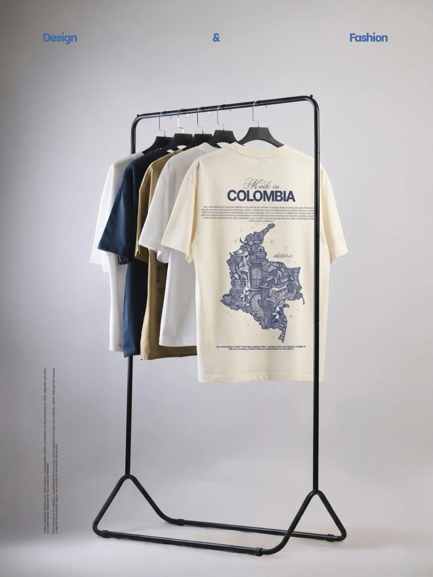 Camisetas colombianas colgadas en un rack