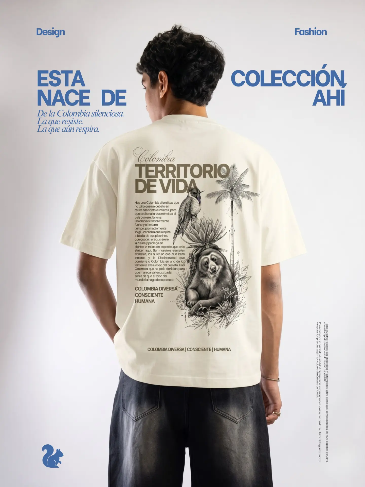 Camiseta con ilustración de fauna y flora colombiana