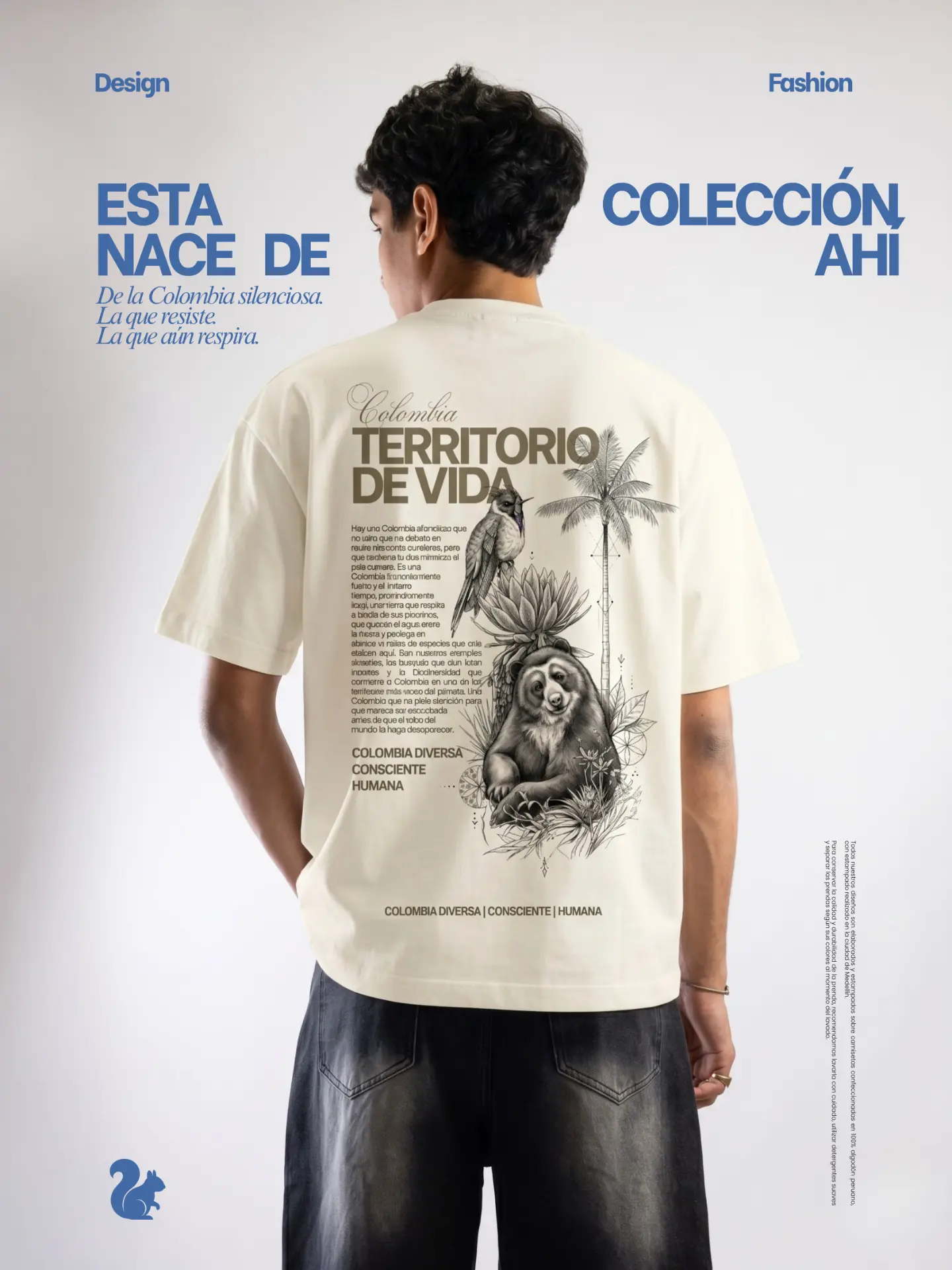 Camiseta Territorio de Vida con ilustración de oso de anteojos y palma de cera