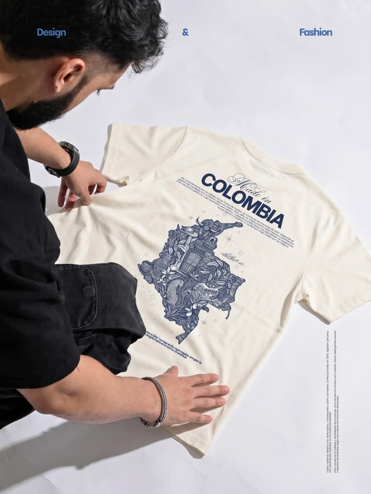 Detalle de una camiseta Made in Colombia